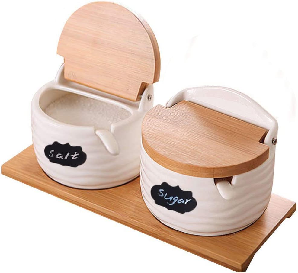 Coffee Tea Spoon - Ceramic Salt Cellars with Lids and