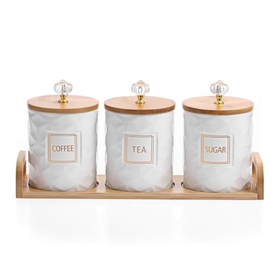 Coffee Tea Canister Set - Set of 3 Ceramic Canisters Set