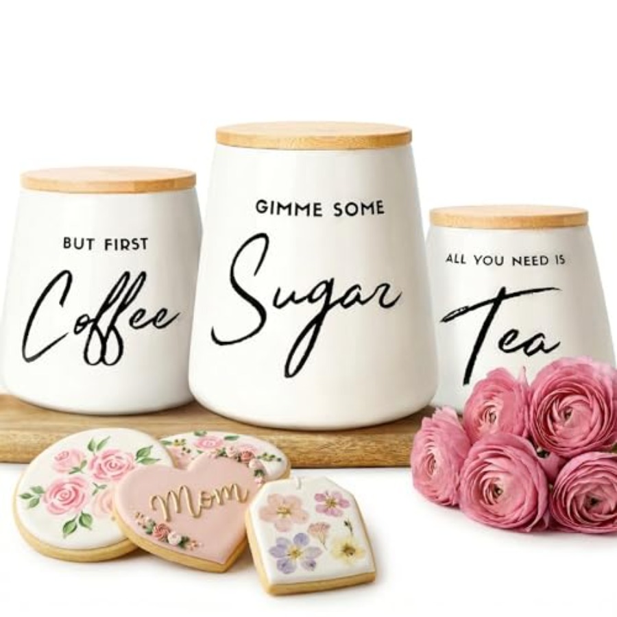 Coffee Tea Canister Set - Coffee Tea and Sugar Ceramic Canister