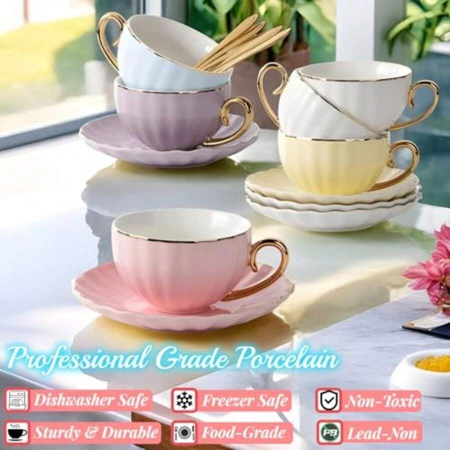 Tea Cups And Saucers Set 18-Pi - Coffee Tea Spoon recensione e prezzo