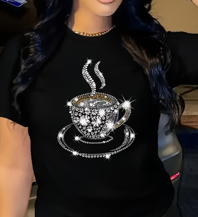 Women Rhinestone Coffee Cup T  - Coffee Tea Name recensione e prezzo