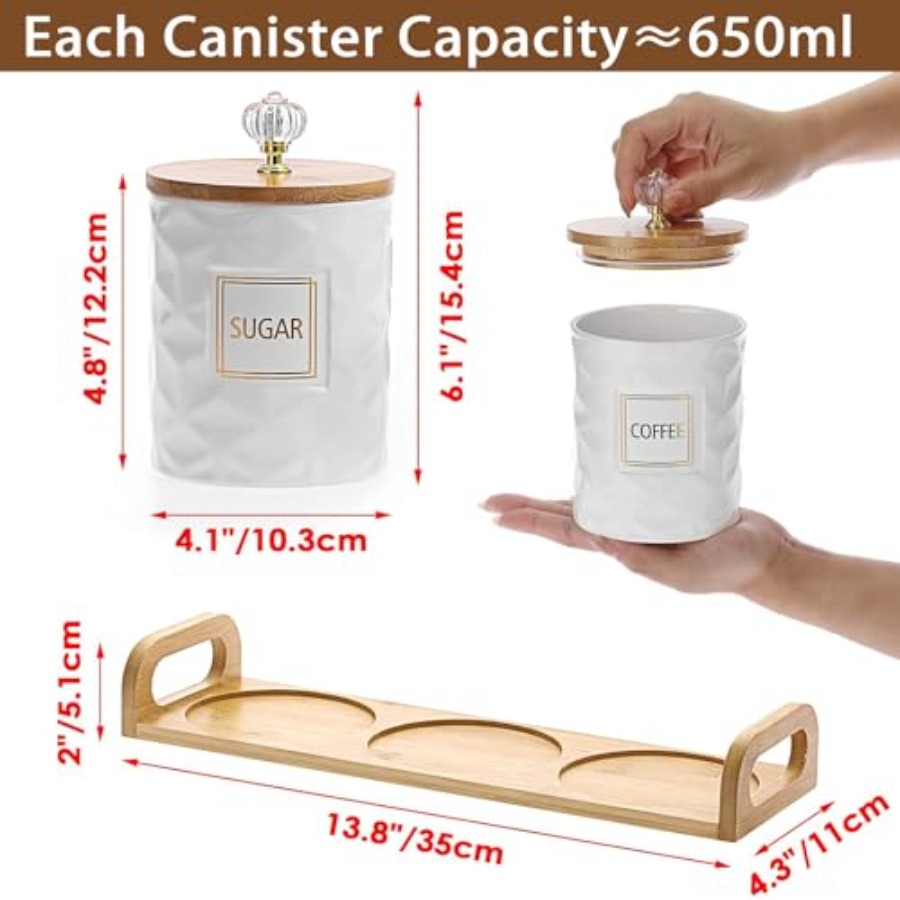 Set of 3 Ceramic Canisters Set - Coffee Tea Canister Set recensione e prezzo