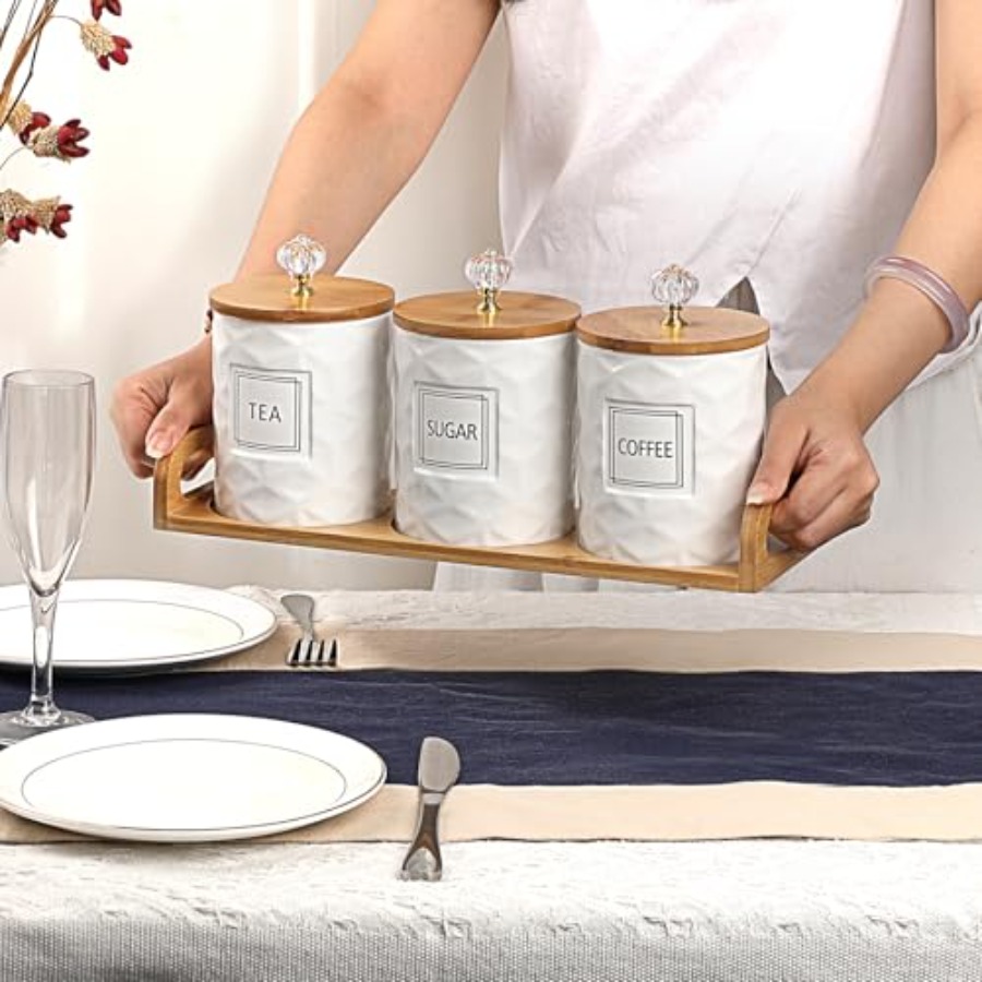 Set of 3 Ceramic Canisters Set - Coffee Tea Canister Set recensione e prezzo
